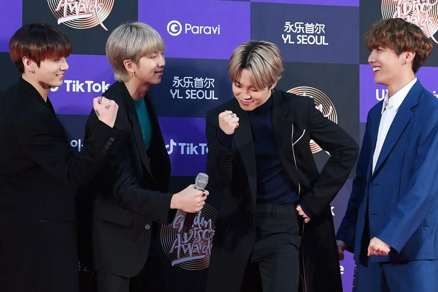  Jungkook, RM, Jimin and J-Hope of BTS arrive at the photo call for the 34th Golden Disc Awards on Jan. 5, 2020 in Seoul, South Korea. 