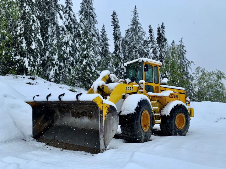 A loader seen in Pickle Lake Township as snow hammered part of northwestern Ontario Thursday.
