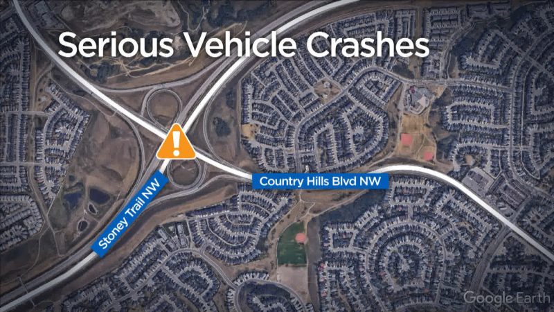 Calgary police say one person was killed in a crash on westbound Country Hills Boulevard Northwest at Stoney Trail on Thursday, June 24, 2020.