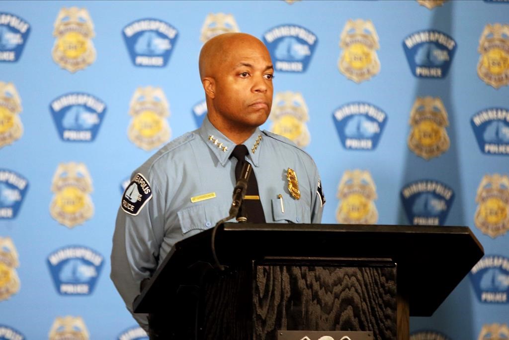 Minneapolis Police Chief Medaria Arradondo listens to a question from the media where he discussed police reforms, Wednesday, June 10, 2020 in Minneapolis.