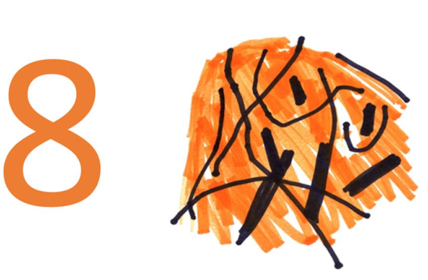 On the right is RFS’ drawing of what he saw when he looked at an orange number 8.