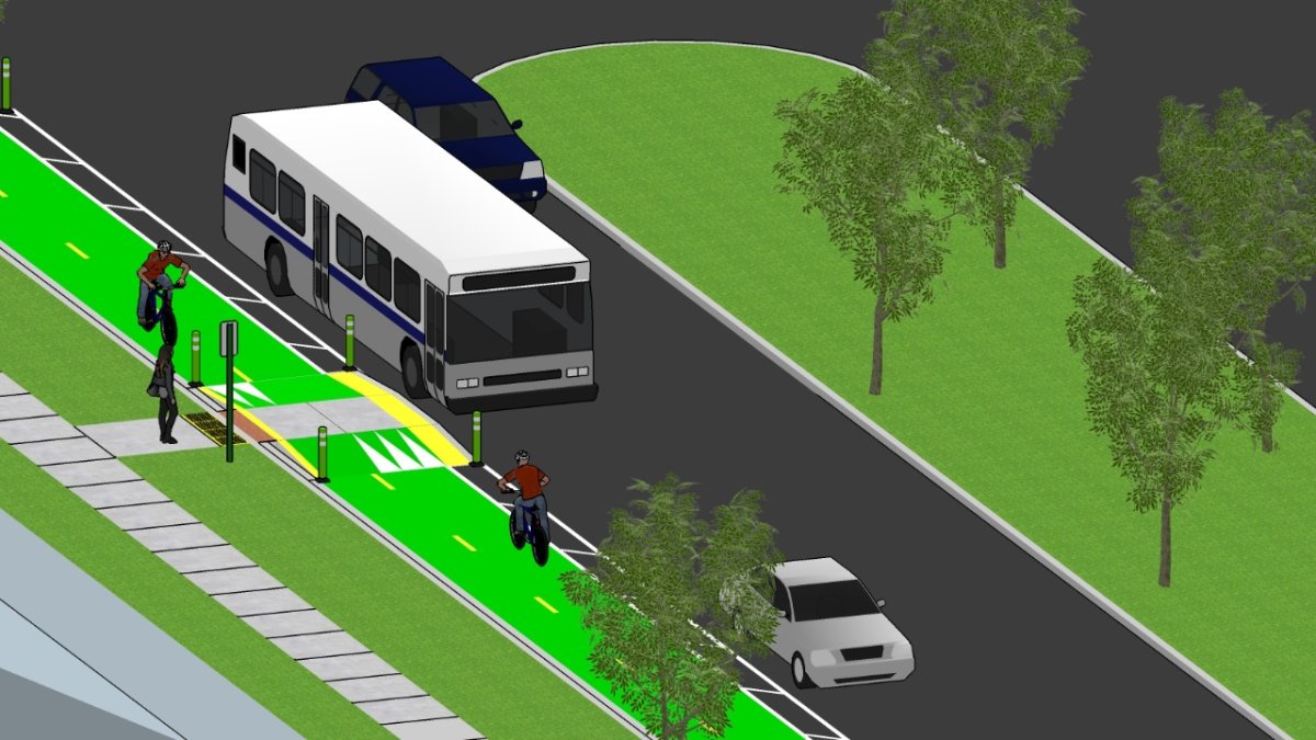 Concept design for the bi-directional bike lane on Park Street. 