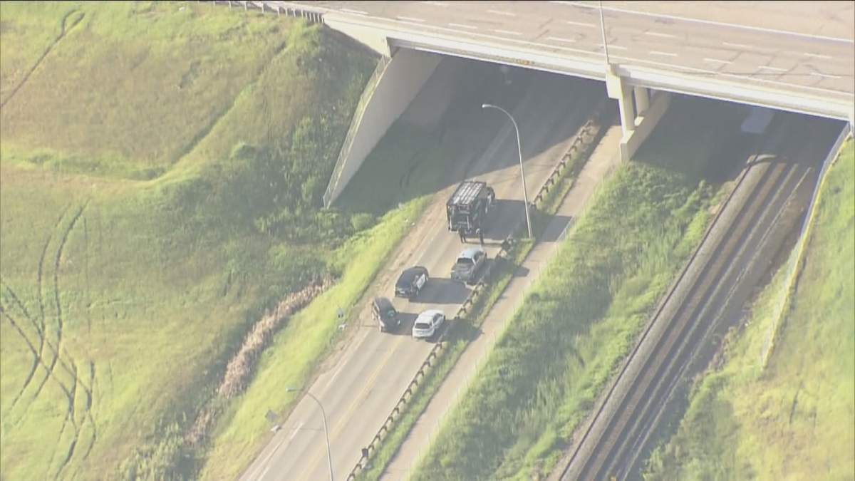 Edmonton police investigate a collision at Parsons Road and Anthony Henday Drive Thursday, June 18, 2020.