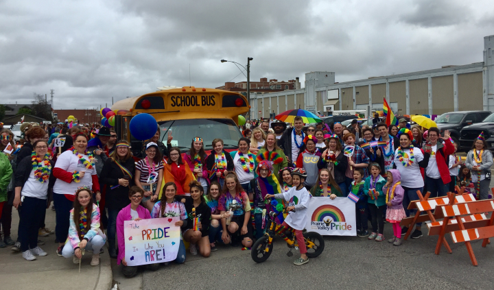 Students from Prairie Valley School Division’s gender diversity alliance walk in the 2019 Queen City Pride parade.