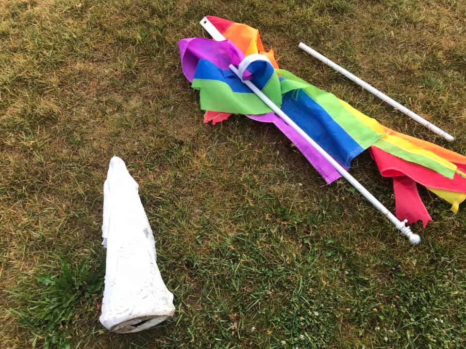 The Pride flag that used to fly in front of the Mississippi Valley Textile Museum was found torn up in a nearby park this week, according to provincial police.