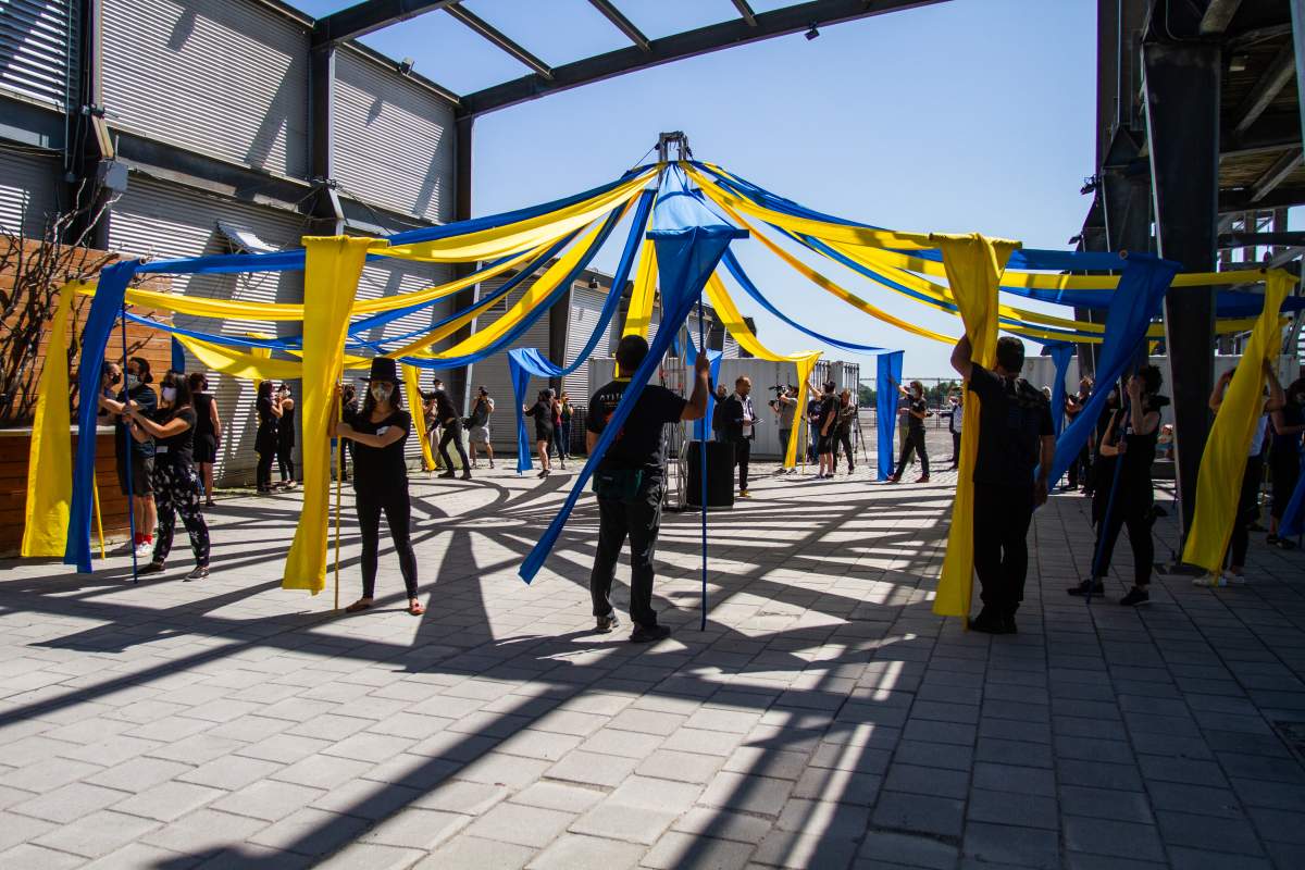 Cirque du Soleil freelance workers raised a symbolic tent to protest unpaid contracts. Tuesday June 16, 2020.