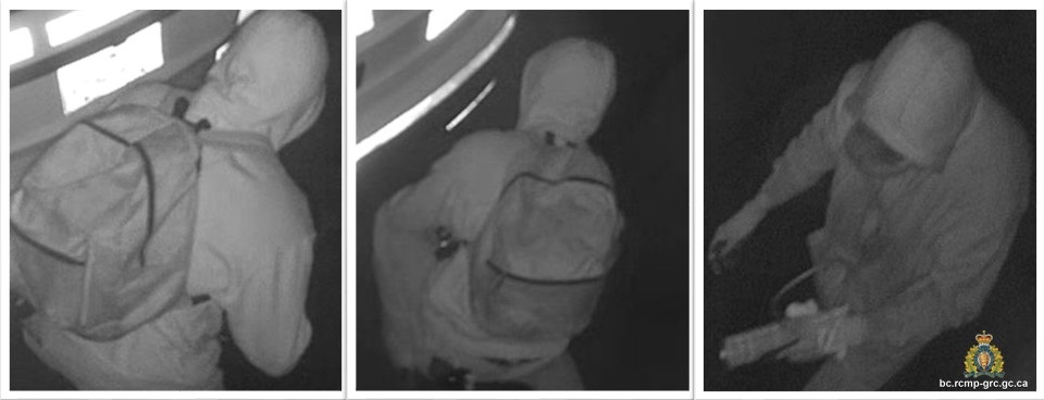 Three images from surveillance video taken from the weekend incident in Nakusp, B.C.