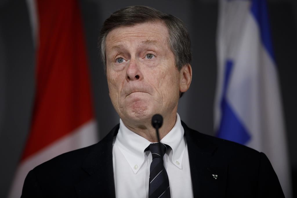 Toronto Mayor John Tory speaks during a press conference to update media on a tentative deal reached between the City of Toronto and the city's outside workers, in Toronto, Saturday, Feb 29, 2020. THE CANADIAN PRESS/Cole Burston.
