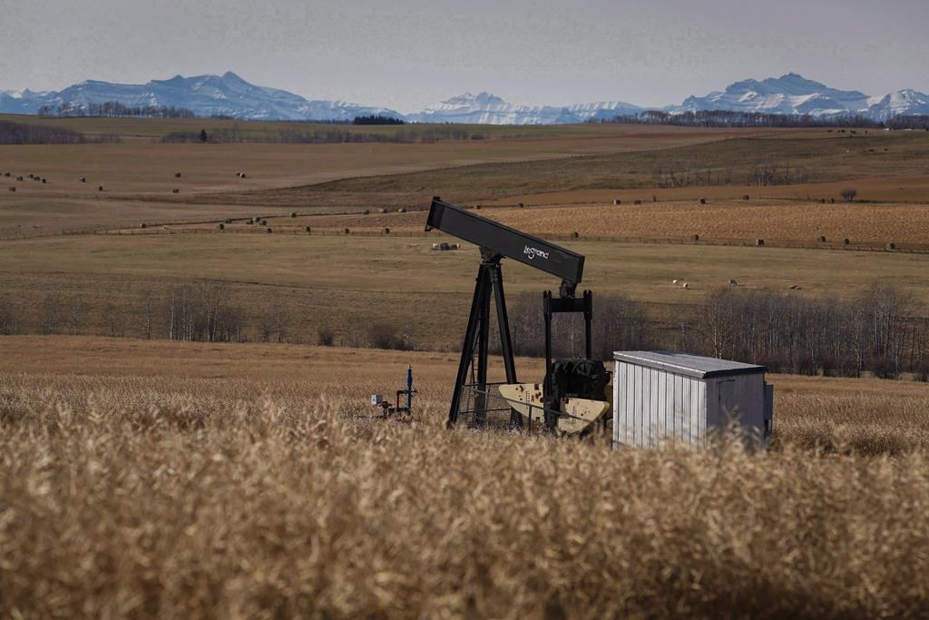 A de-commissioned pumpjack is shown at a well head on an oil and gas installation near Cremona, Alta., Saturday, Oct. 29, 2016. Saskatchewan said the accelerated site closure program will support more than 2,000 full-time equivalent jobs.
