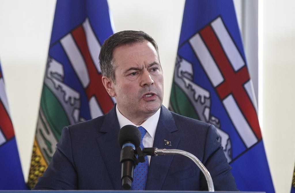 Alberta Premier Jason Kenney speaks during a press conference in Edmonton on February 24, 2020. Kenney is delivering a sharp rebuke to would-be Alberta separatists, saying "either you love your country or you don't.