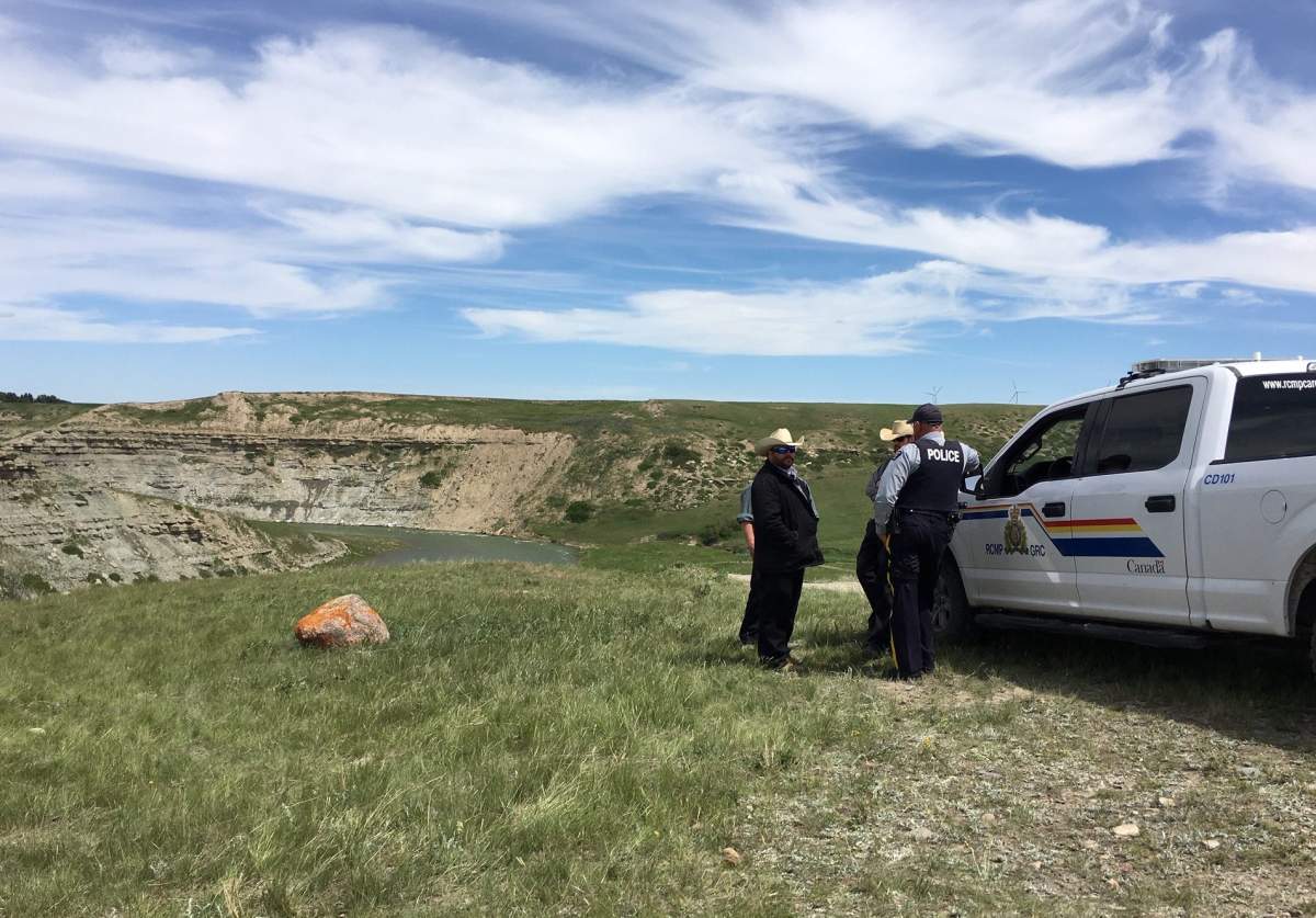 RCMP on Thursday, June 11, 2020, searching for a missing teenage girl who was swept down the St. Mary River near Spring Coulee in southern Alberta on the previous evening.