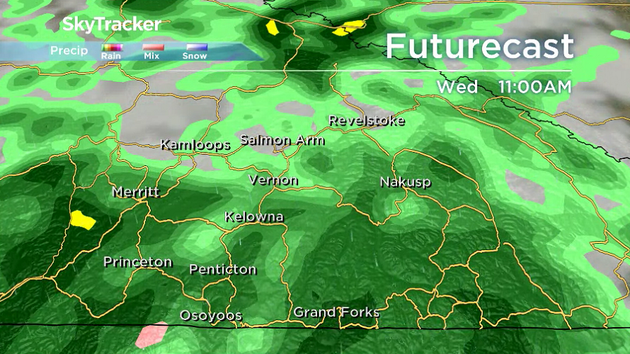 Steadier rain slides into the Okanagan for Canada Day.