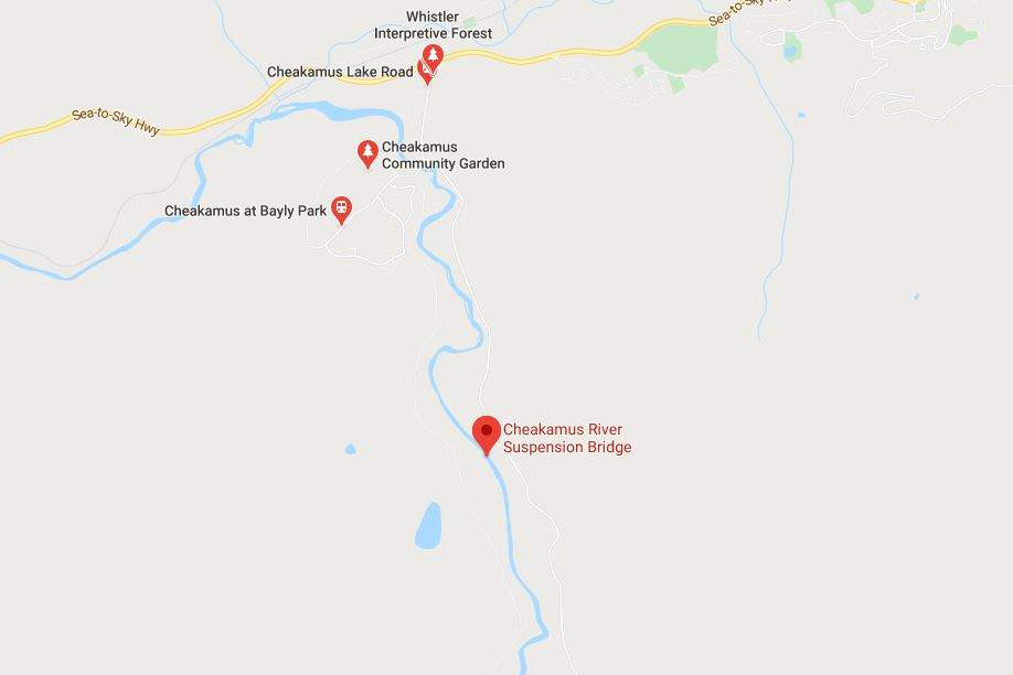 The kayaker overturned close to MacLaurin's Crossing Suspension Bridge, shown here on Google Maps.