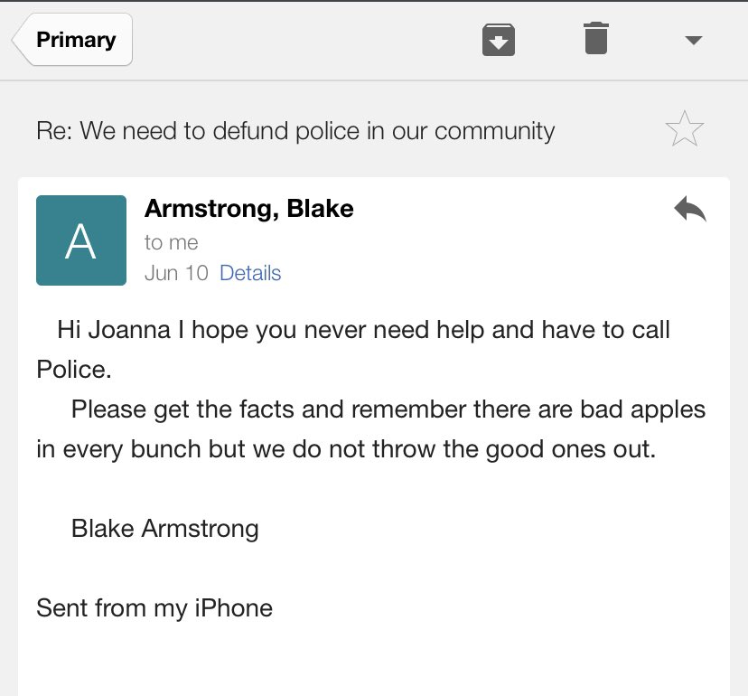 An email from Ward 1 councillor Blake Armstrong tells Killen to “get the facts.”