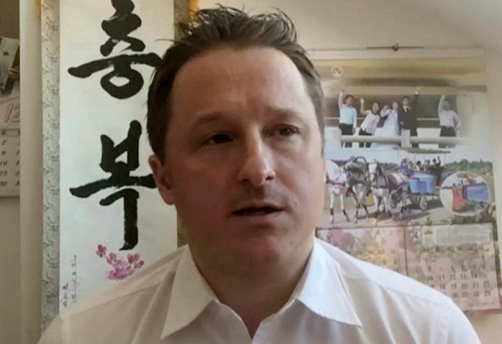 FILE – In this March 2, 2017, file image made from video, Michael Spavor, director of Paektu Cultural Exchange, talks during a Skype interview in Yanji, China. (AP Photo, File)