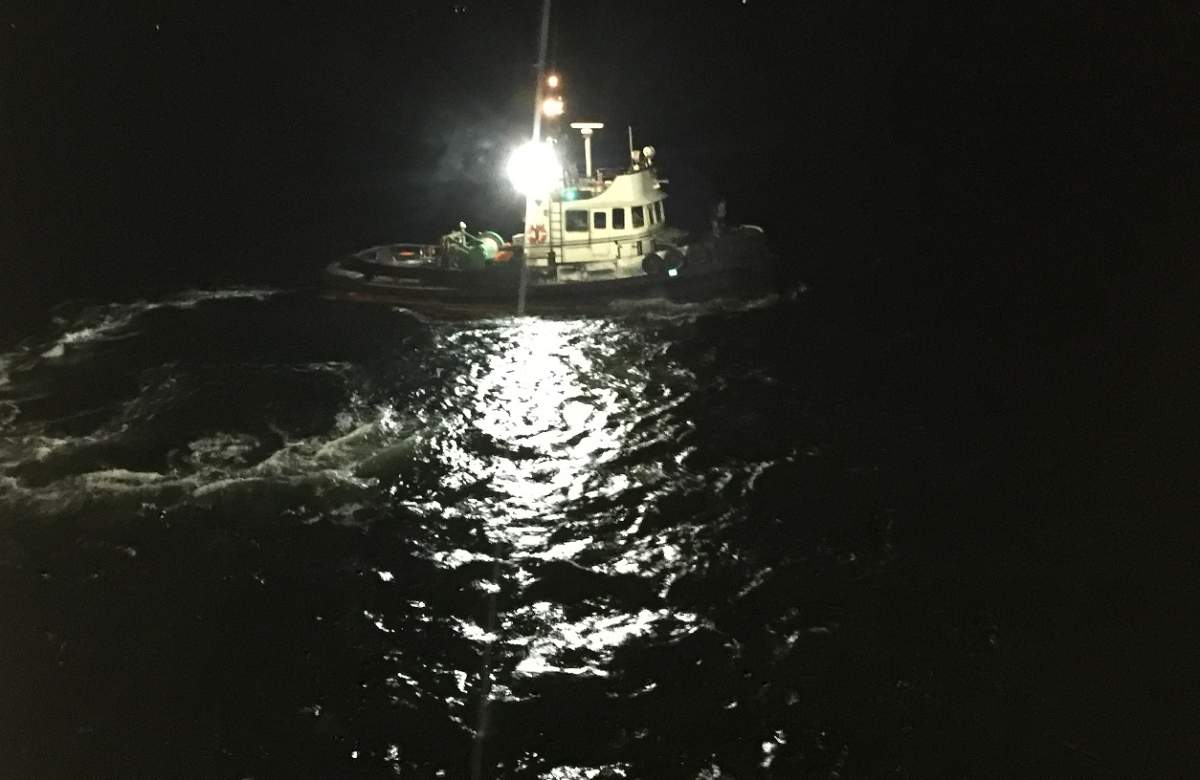 The first of two tugboats to arrive in aid of the Coastal Renaissance ferry, stranded 15 minutes into its journey from Duke Point to Tsawwassen.