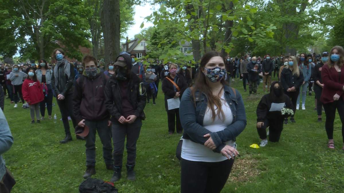 Supports fill McBurney Park, for a peaceful vigil in support of Black Lives Matter