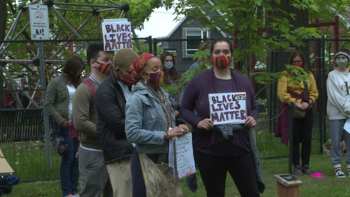 Supporters at Black Lives Matter vigil at McBurney Park, Kingston