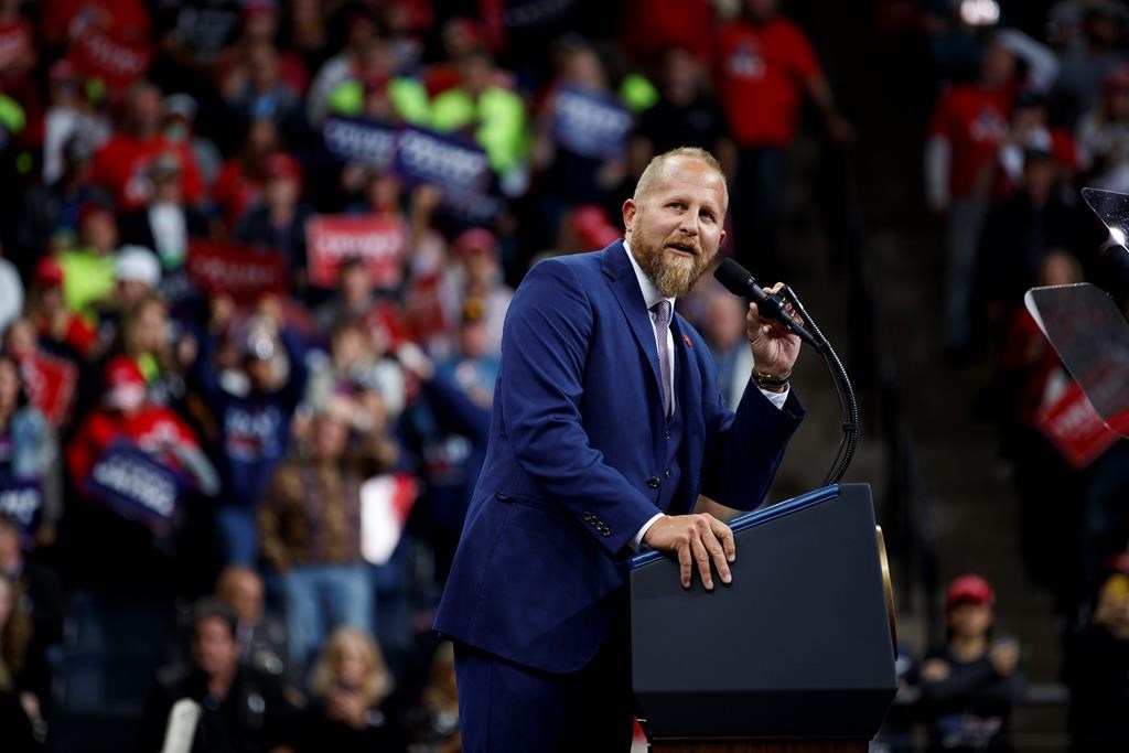FILE – In this Oct. 10, 2019, file photo, Brad Parscale, campaign manager for President Donald Trump speaks during a campaign rally at the Target Center in Minneapolis. Trump in recent days has signed off on bringing a number of veterans of his 2016 campaign back for his reelection campaign. It’s a reenlistment of loyalists that follows the return of others from his original team to the West Wing. (AP Photo/Evan Vucci, File)