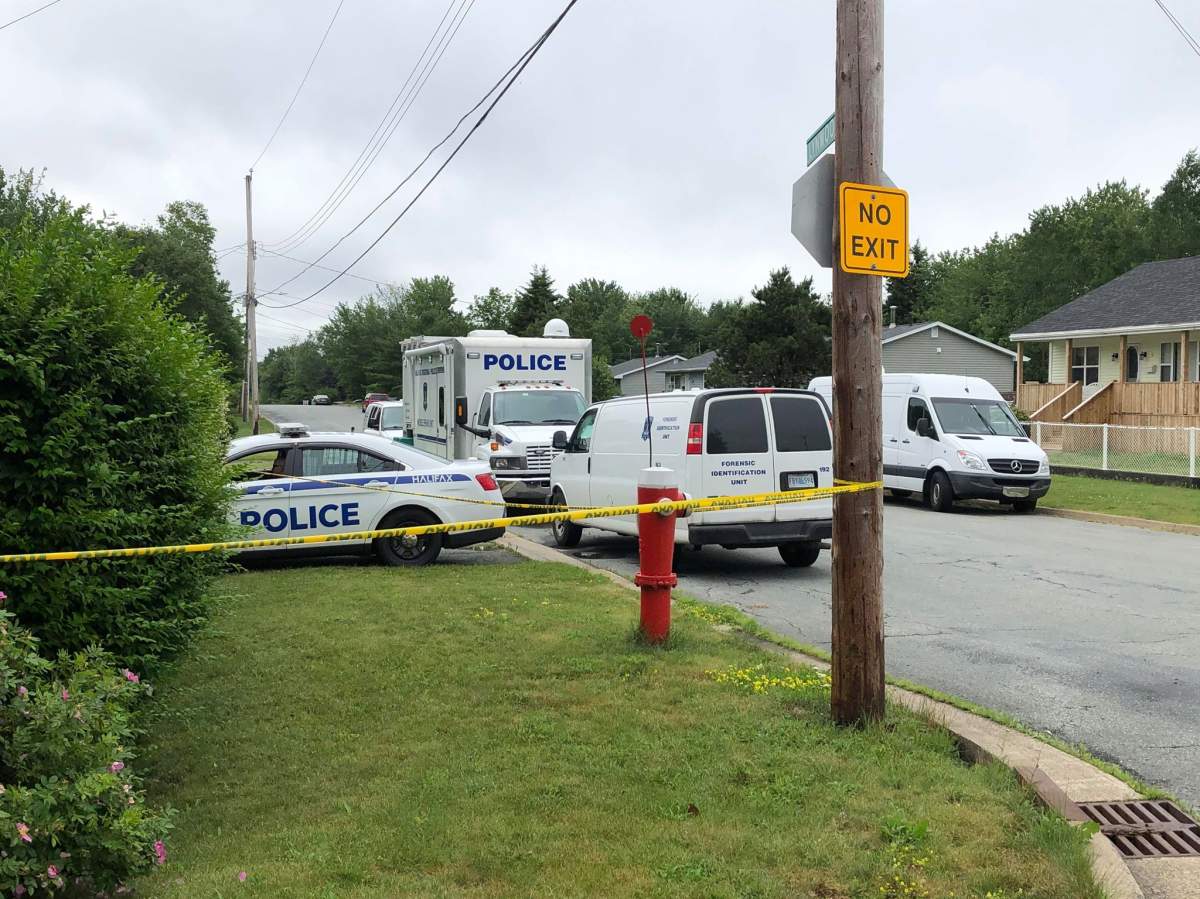 Halifax Regional Police investigate a suspicious death at a home on Lynwood Drive in Dartmouth, N.S., on July 12, 2020.