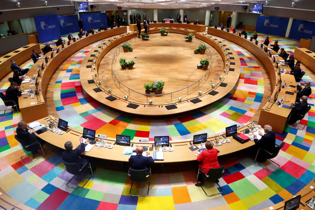 European Union leaders take part in the first face-to-face EU summit since the coronavirus disease (COVID-19) outbreak, in Brussels, Belgium July 17, 2020. 