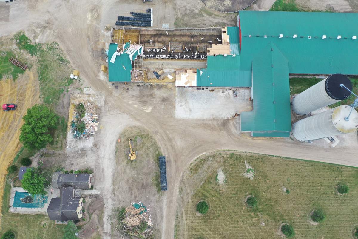 A dairy barn was severely damaged near Thedford in Lambton Shores by an EF1 tornado on July 19, 2020, one of at least six tornadoes that touched down in southwestern Ontario.