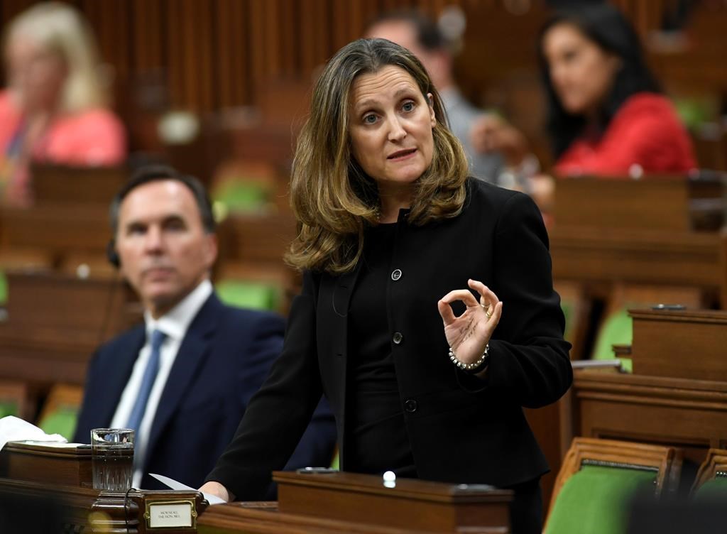 Finance Minister Chrystia Freeland, like her predecessor Bill Morneau, left, has not committed to presenting a federal budget in the current fiscal year.