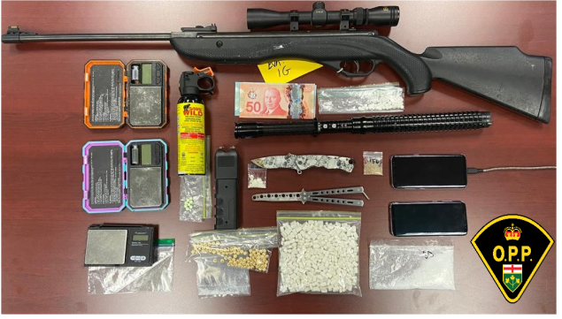 OPP seized several types of illegal substances and weapons from an apartment in Prescott, Ont., on Thursday.