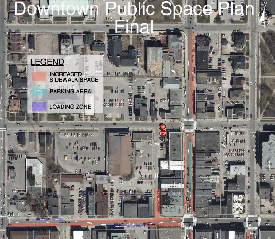 A map of the downtown Peterborough public space plan.