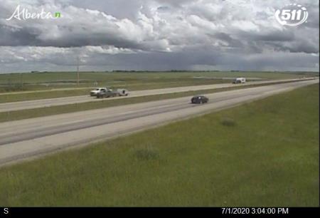 A view of Highway 2 south of Highway 581 near Carstairs, Alta., on July 1, 2020.