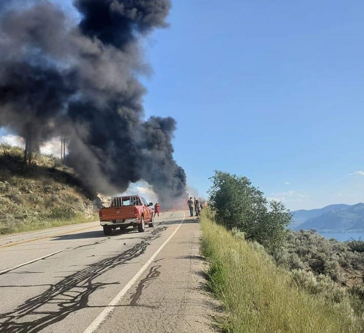 The truck fire caused heavy, black smoke to billow into the air and was visible from all of Osoyoos, B.C. 