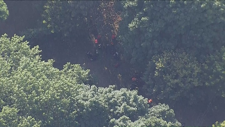 An aerial photo of emergency crews on scene at the Scarborough Bluffs.