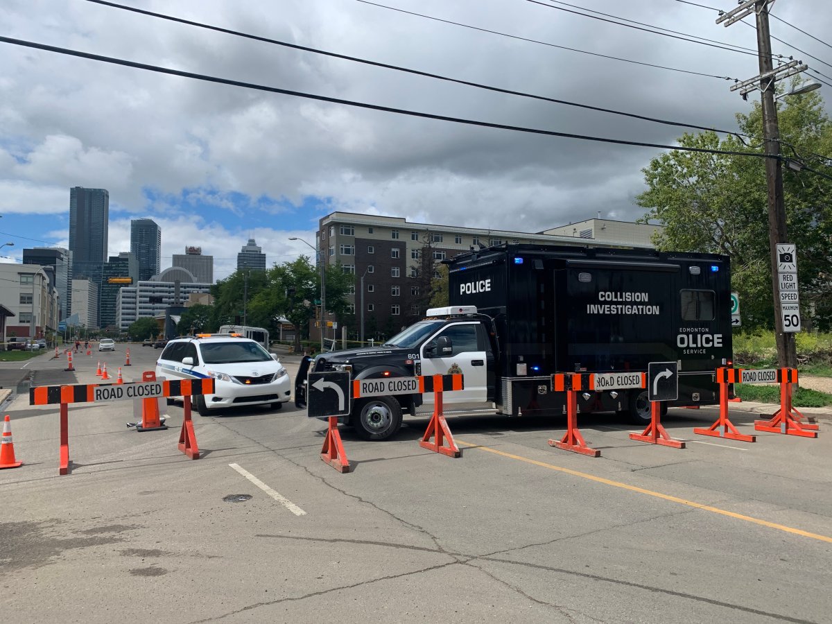Edmonton police investigate a pedestrian fatality at the intersection at 95 Street and 103A Avenue Wednesday, July 15, 2020.
