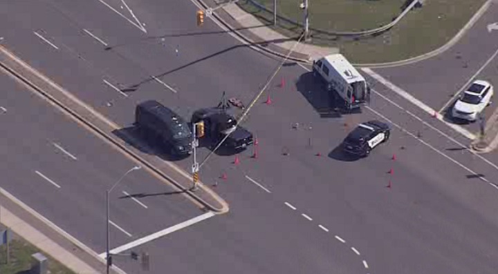 The collision happened near Trafalgar Road and the Queen Elizabeth Way Wednesday afternoon.