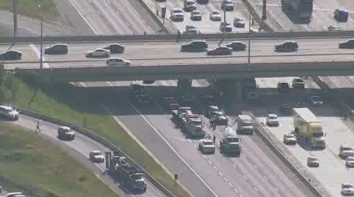 The collision happened on the eastbound collector lanes of Highway 401 near Weston Road Wednesday afternoon.