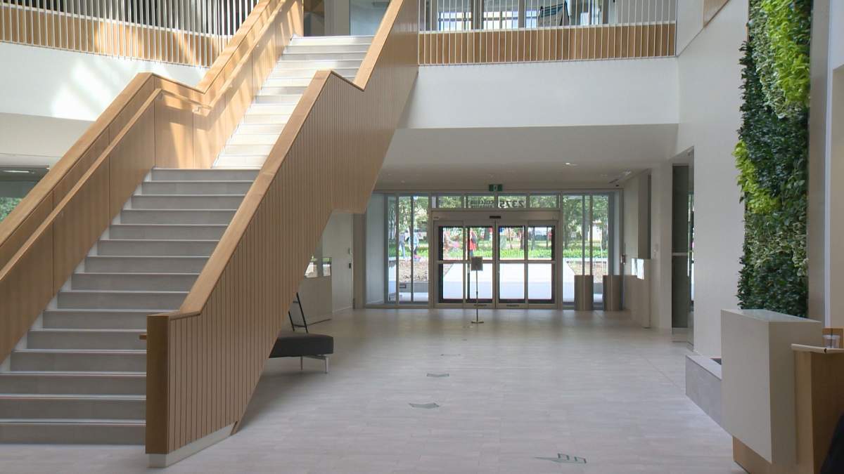 More than 20 per cent of the new building is shared, public space. In the main lobby, visitors are welcomed by a vertical 264 square-foot, three-storey, self-sustaining living wall of 2,800 plants.