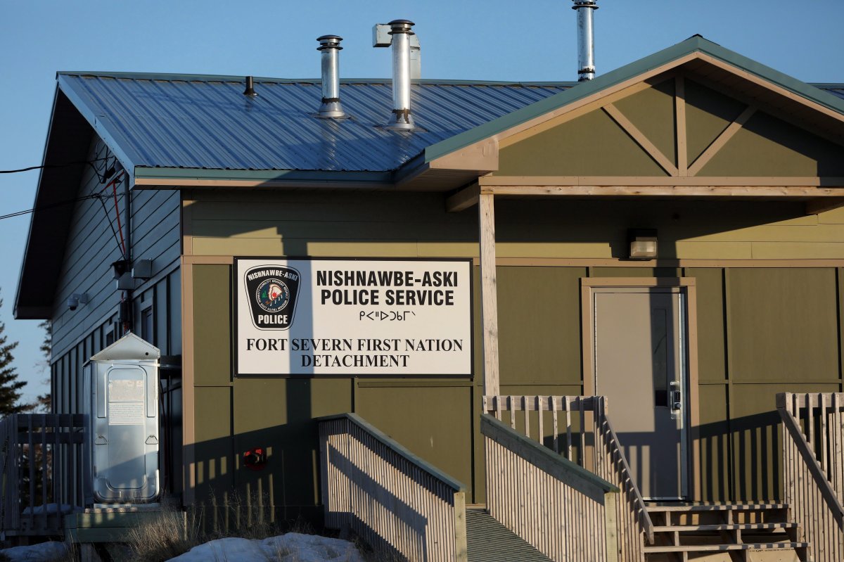 The Nishnawbe Aski Nation Police Service detachment is seen in Fort Severn, Ontario's most northerly community, on April 27, 2018.