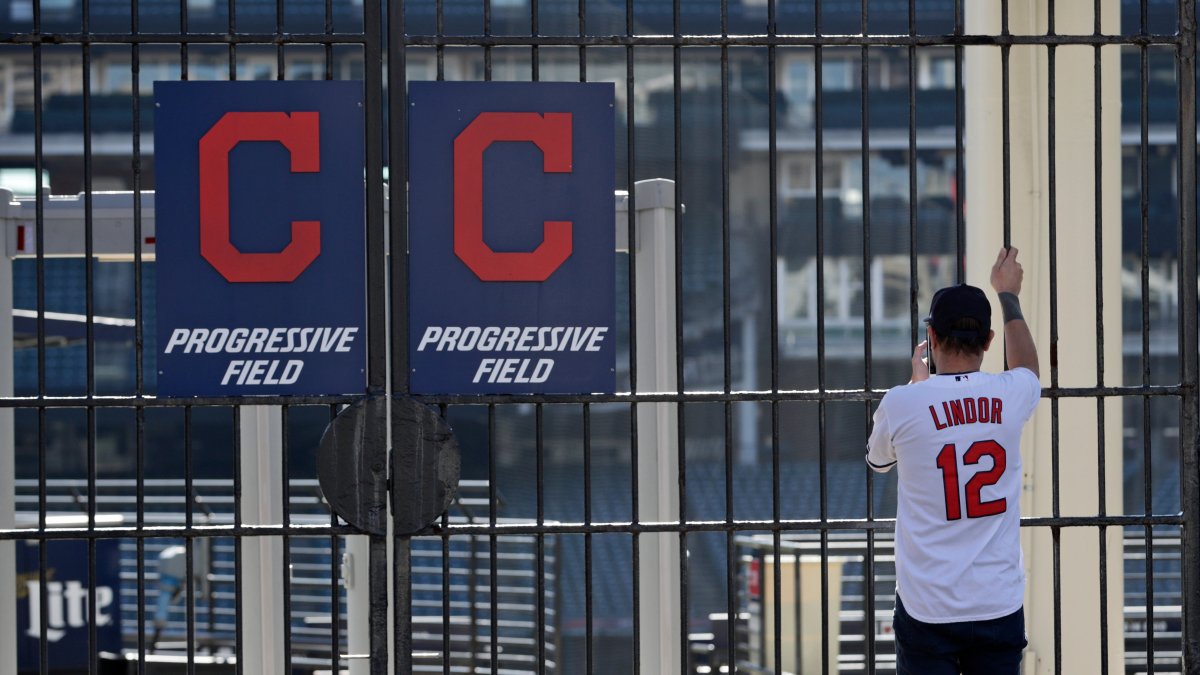 FILE - In this March 26, 2020, file photo, Daniel Clemens looks into the empty ballpark at Progressive Field in Cleveland.