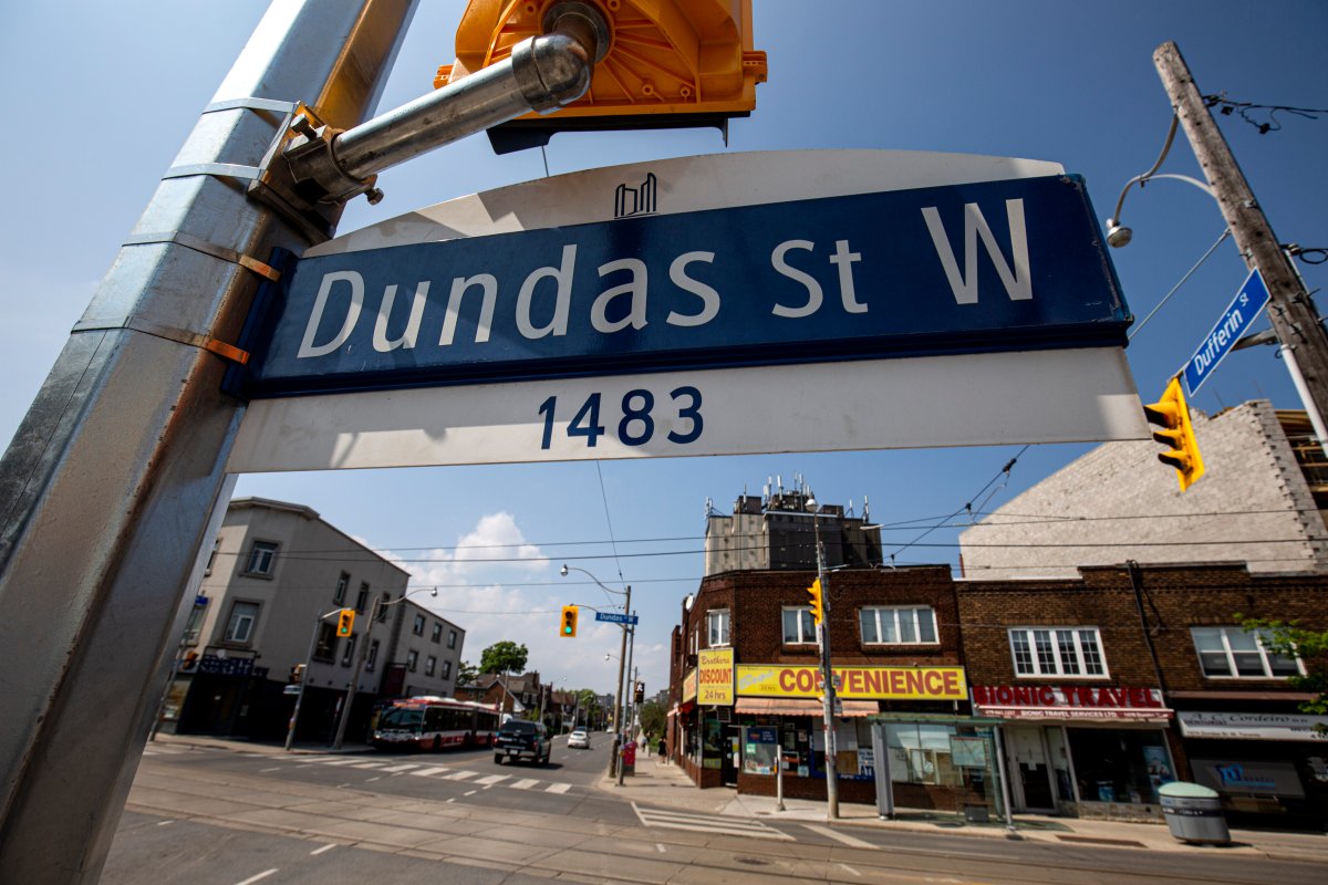 A Dundas Street West sign is pictured in Toronto, Wednesday, June 10, 2020.