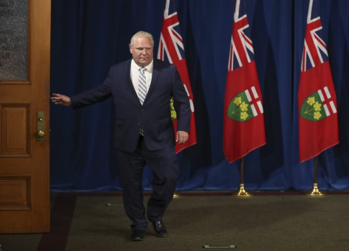 Ontario Premier Doug Ford arrives for a government update on the COVID-19 situation in Ontario at Queen's Park, in Toronto, Wednesday, June 24, 2020.