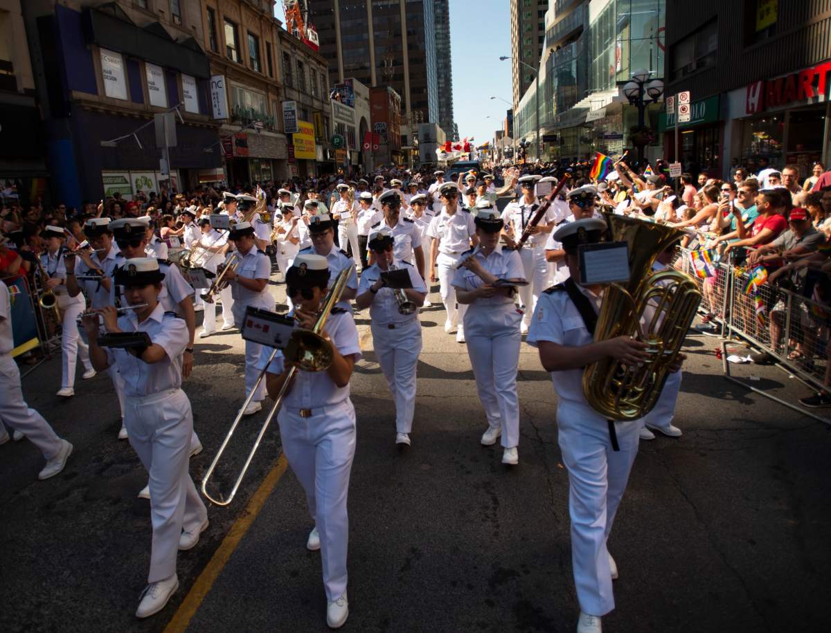 The Royal Canadian Navy is looking to chart new waters by dropping the term "seaman" when referring to its most junior sailors and replacing it with something more gender-neutral. Members of the Royal Canadian Navy take part in the 2019 Pride Parade in Toronto, Saturday, June 23, 2019. 