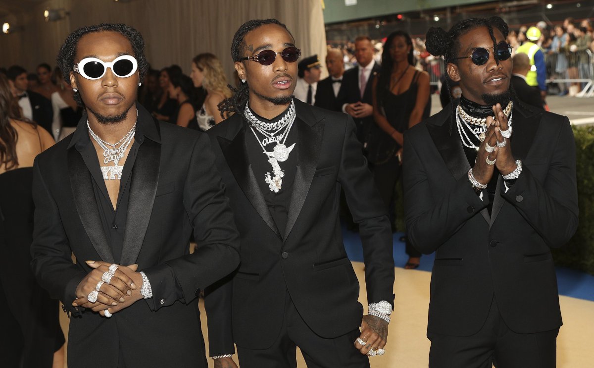 (L-R) Takeoff, Quavo and Offset of Migos, arrive on the red carpet for the Metropolitan Museum of Art Costume Institute's benefit celebrating the opening of the 'Rei Kawakubo/Comme des Garcons: Art of the In-Between' exhibit in New York City, on May 1 2017.