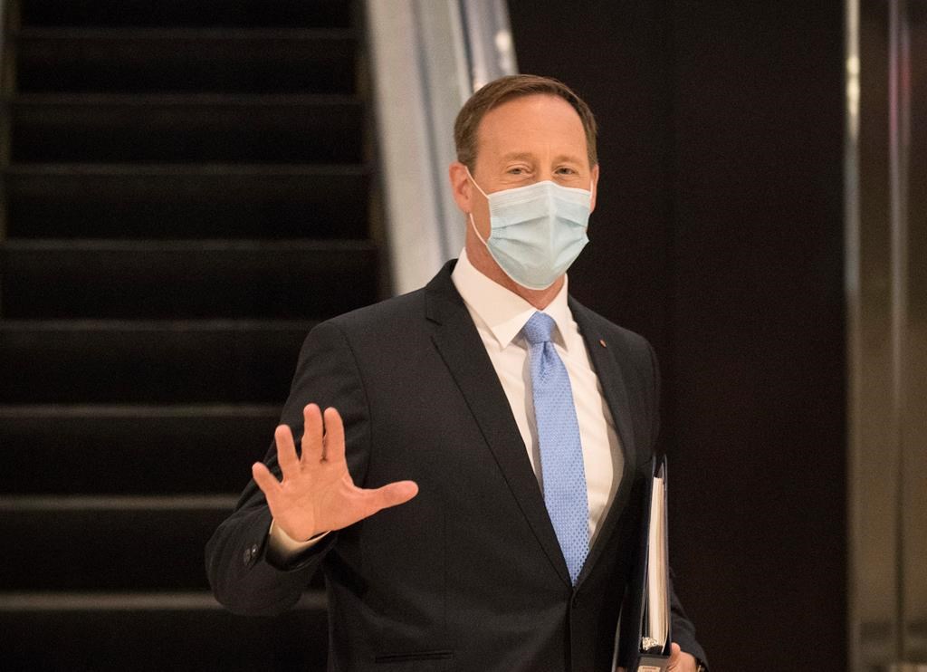 Conservative Party of Canada leadership candidate Peter MacKay arrives for the start of the English leadership debate in Toronto on Thursday, June 18, 2020.