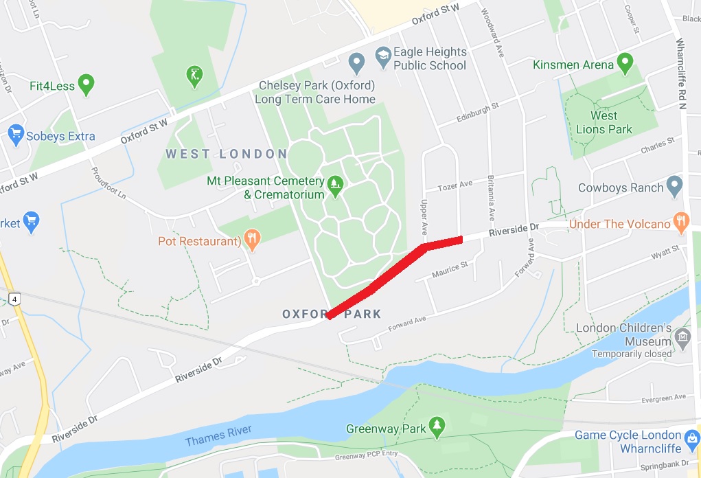 London police closed a section of Riverside Drive from 11 a.m. to 2 p.m. on July 22, 2020 as officers investigated a single vehicle crash.