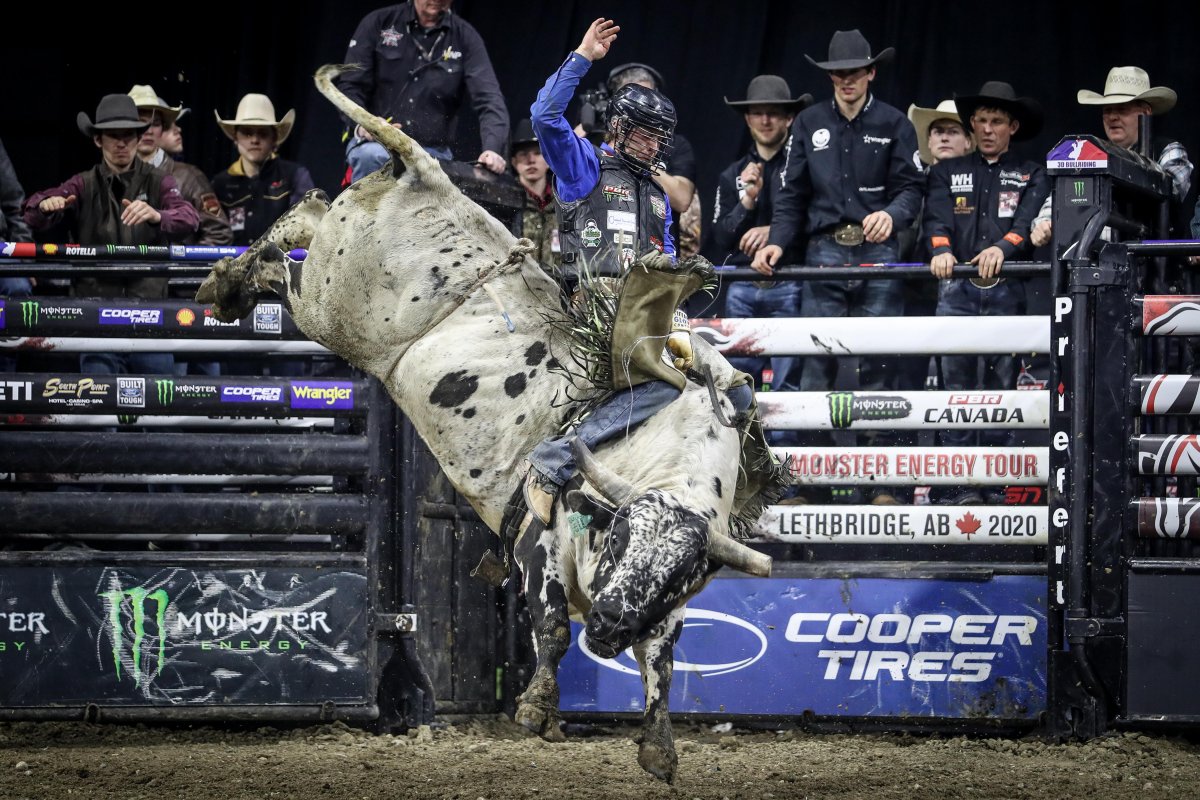 Saskatchewan’s Dakota Buttar rode Tykro Pound Sand during his last bull-riding competition before the onset of COVID-19.