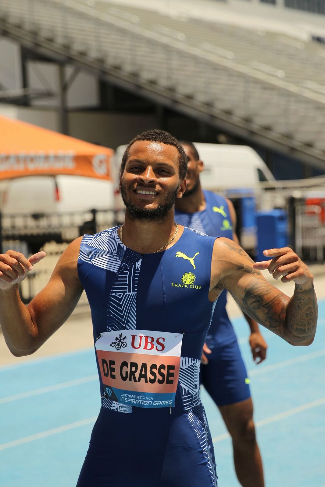 Canadian sprinter Andre de Grasse won the 100-yard dash.