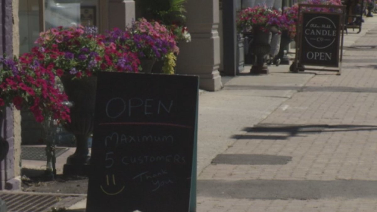 Stores open for business with coronavirus pandemic-related restrictions in downtown Lindsay, Ont.