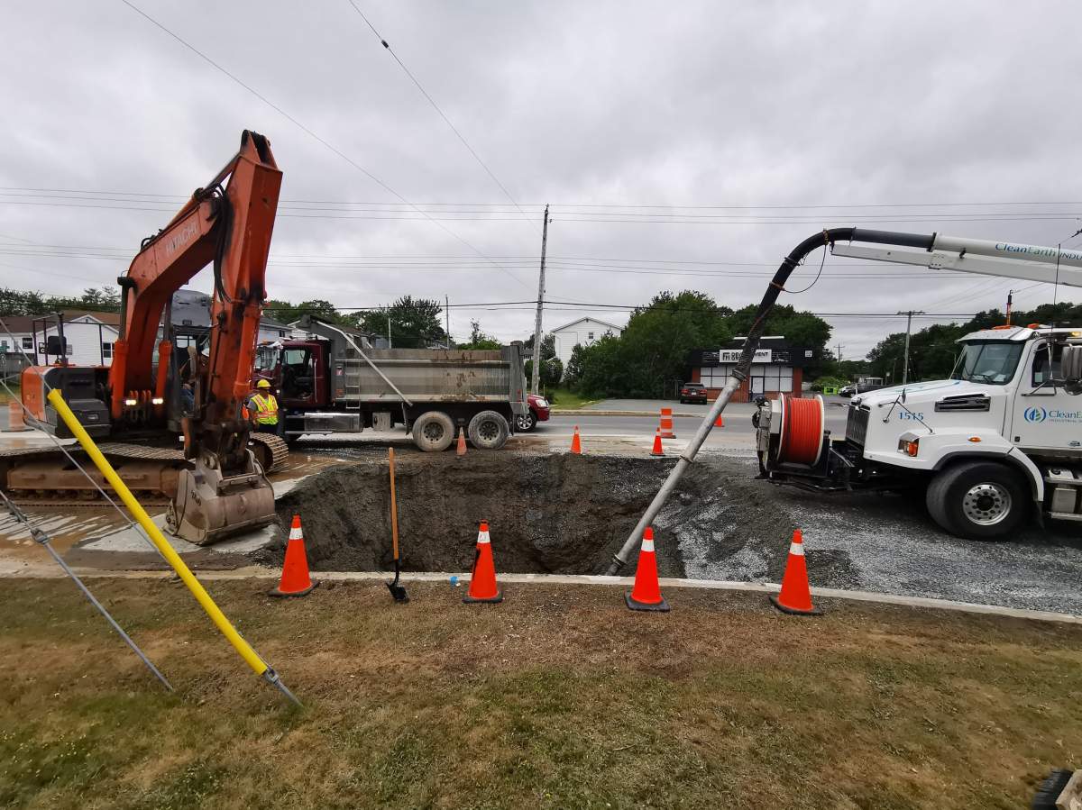 Halifax Water crews conduct repairs on a water main near the intersection of Cobequid Road and Glendale Drive in Lower Sackville, N.S. 
