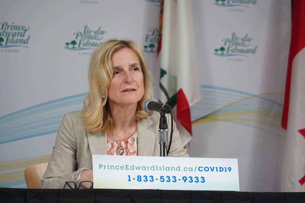Dr. Heather Morrison, Prince Edward Island's, chief public health officers, speaks during a COVID-19 update. 