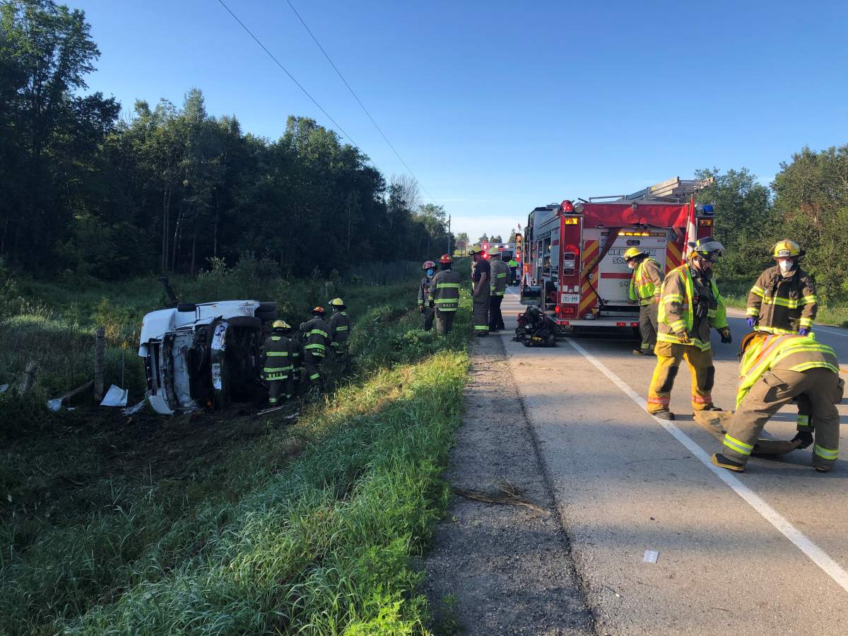 Eight people were sent to hospital following a bus rollover on Thursday morning.